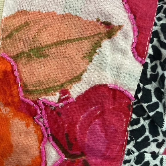 Ayfee Florence tie waist orange,pink and cream floral blouse. Leopard ruffle. M - Picture 7 of 17